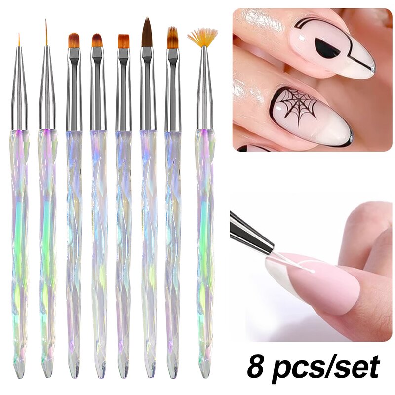 Manicure Brush Set - 8pcs Multifunction Gradient 3D Carving Painting DIY Tool