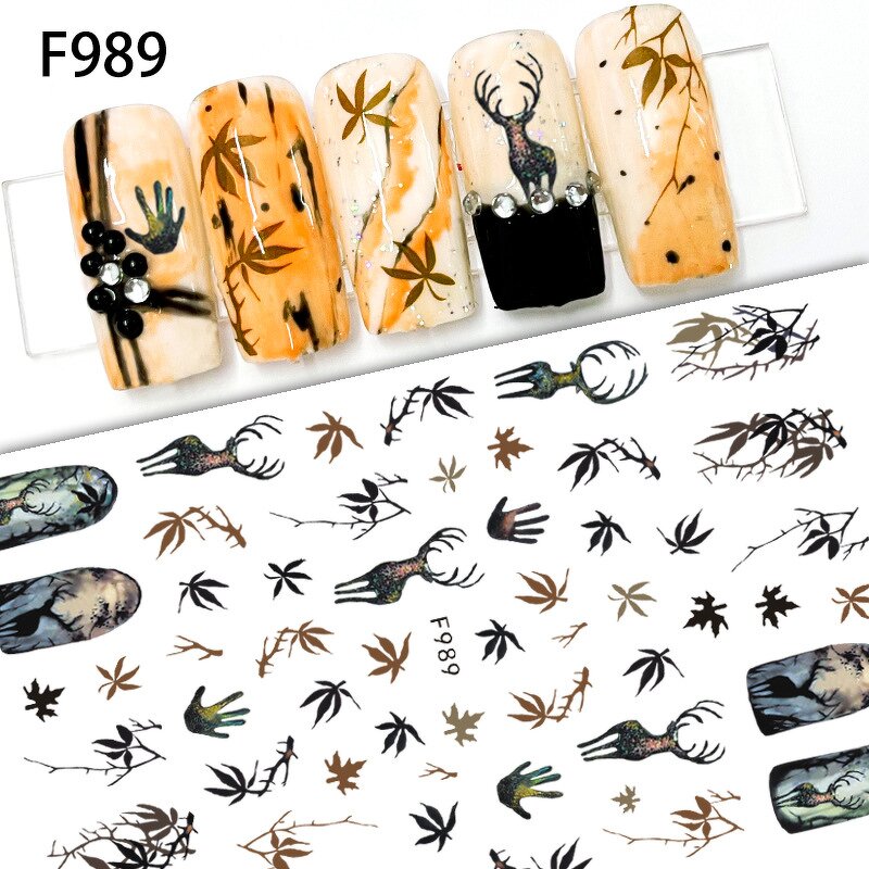 3D Fall Nail Stickers - Maple Leaves Fox Pumpkin Christmas Snowflake Decals
