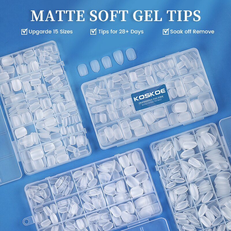 Matte Soft Gel Tips - 300pcs Short Square Coffin Full Cover Clear Press on