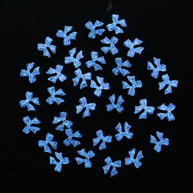 3D Nail Charms - 50pcs Gold Silver Luminous Bow Bling Manicure Decorations