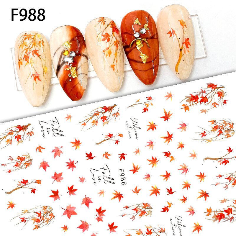 3D Fall Nail Stickers - Maple Leaves Fox Pumpkin Christmas Snowflake Decals