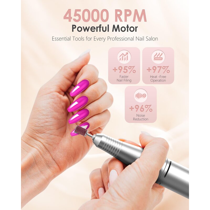 45000RPM Nail Drill - Electric Portable Rechargeable Sander Home Salon Use