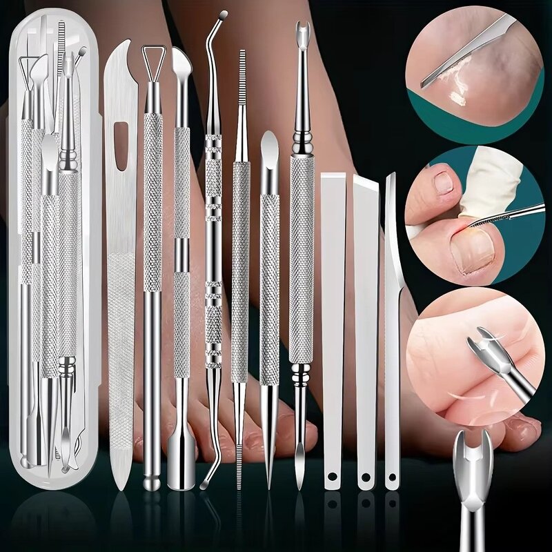 Pedicure Tool Set - 10pcs Stainless Steel Dead Skin Fork Foot Scraper Ear Scoop