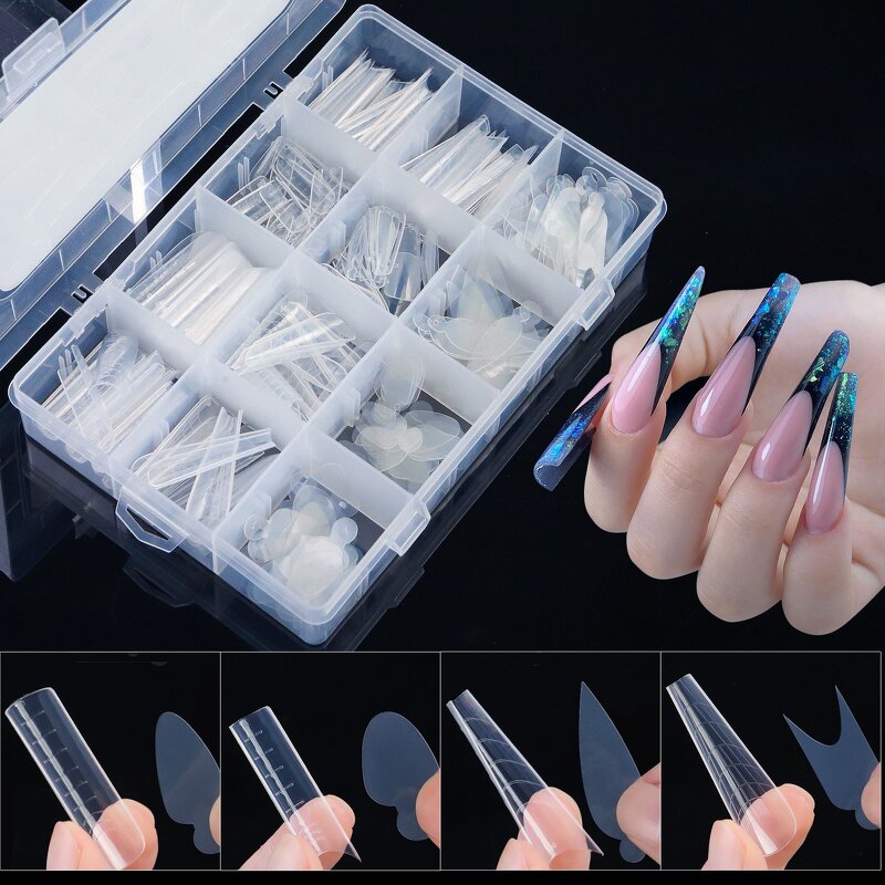 288PCS Nail Tips Set - 12 Styles Full Cover Square Stiletto with Display Stand