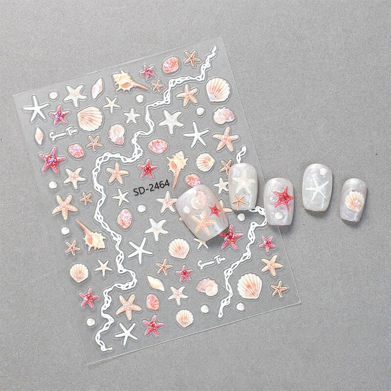 5D Nail Stickers - 2025 Ins Colorful Starfish Shell Ocean Beach Decals