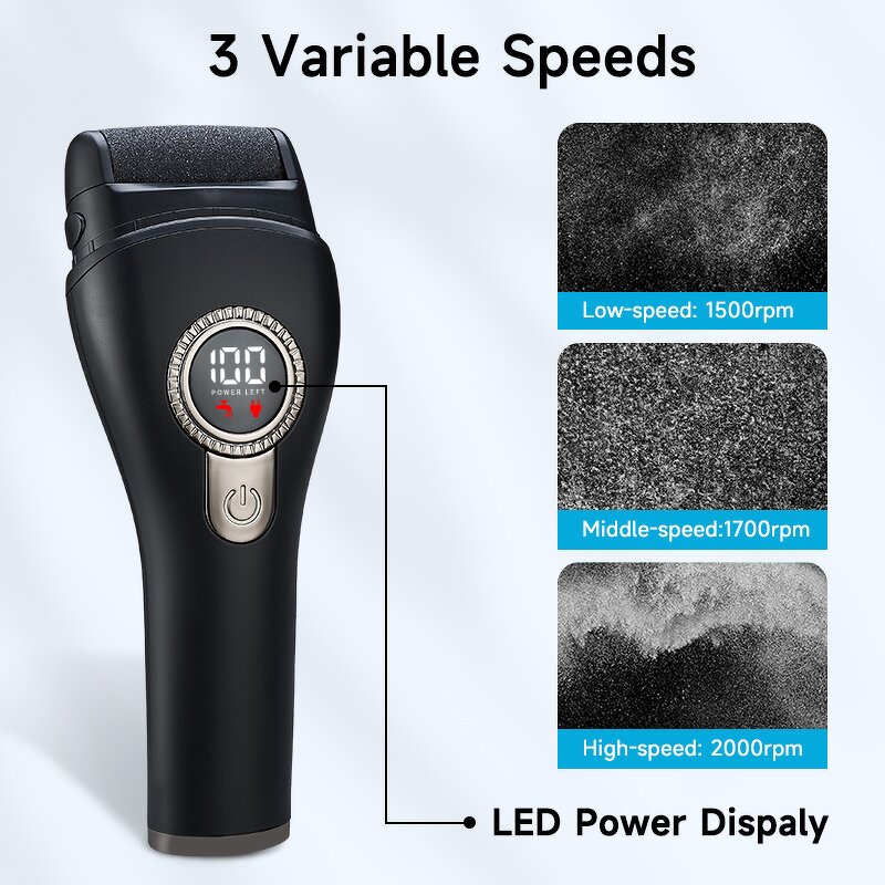 USB Foot File Kit - Rechargeable 3 Rollers Waterproof 3-4 Hours Pedicure Tool