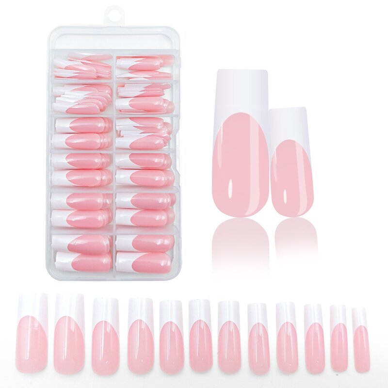 Black White Nail Tips - 120PCS French Square Wearable ABS Press on Nails Boxed