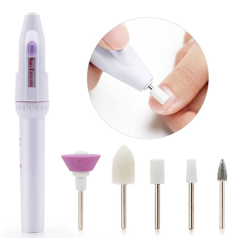 Mini Electric Nail Drill Pen - Low Noise 5 Polishers Set Manicure Pedicure Tool