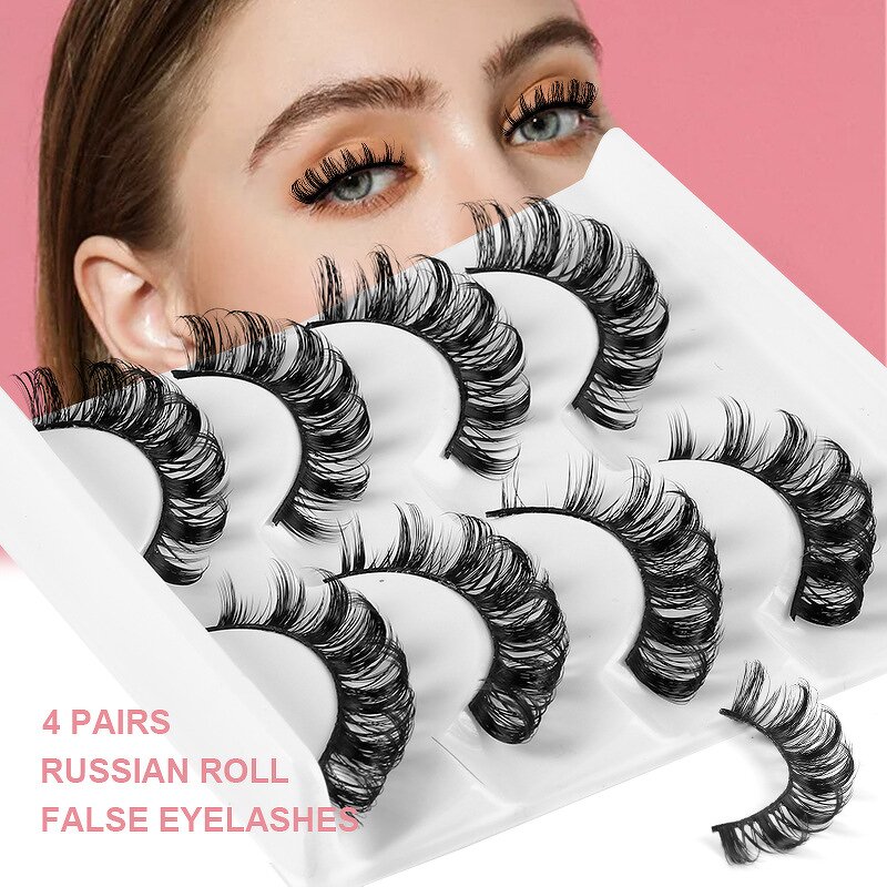 Russian Lashes - 4 Pairs D Curl 10-16mm 3D Mink Reusable Fluffy Strip Tool