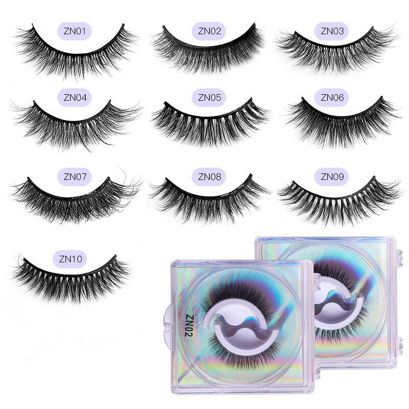 Self-adhesive False Lashes - Natural Mink Faux Long Black Band 1 Pair Box Pack