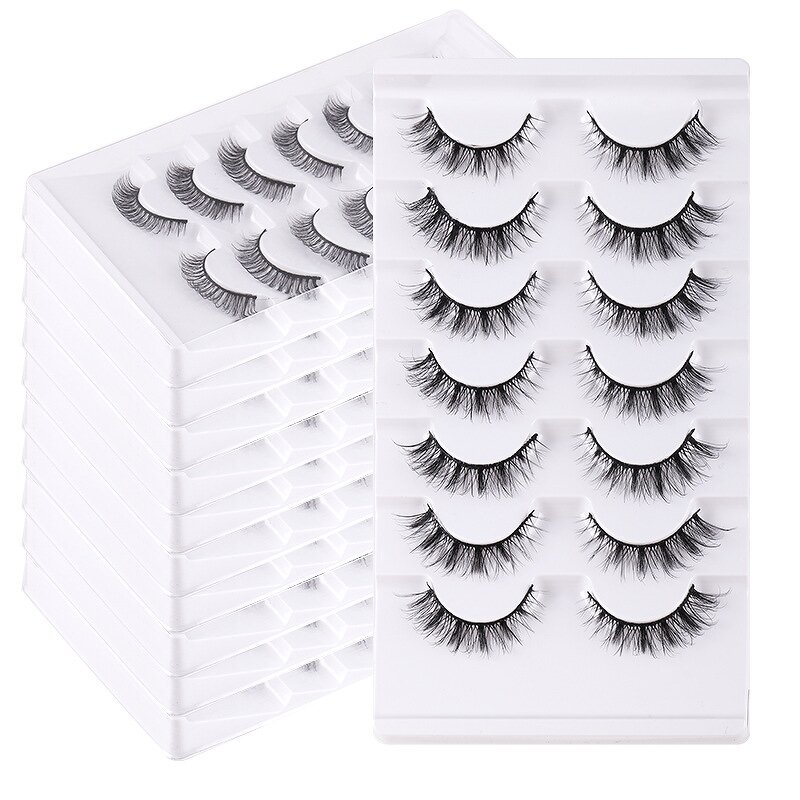 Cat Eye Lashes - 5 Pairs Fluffy Winged 6D Strip Faux Mink Mixed Length Tool