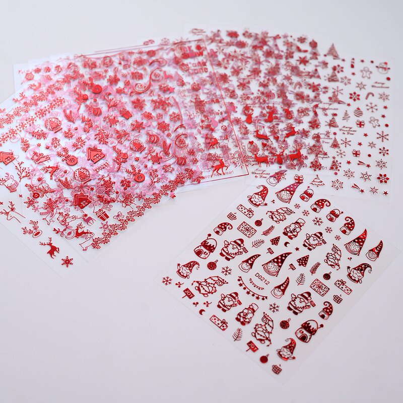 Christmas Nail Sliders - Reflective Gold Silver Elk Bells Snowflake Winter Decals