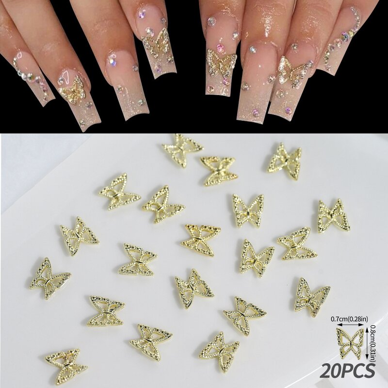 Butterfly Nail Rhinestones - 20pcs/bag Gold Silver Mix 3d Flatback Crystal Charms