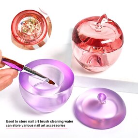 Apple Shape Dappen Dish - Crystal Washing Cup with Cover Nail Brush Cleaning Pot