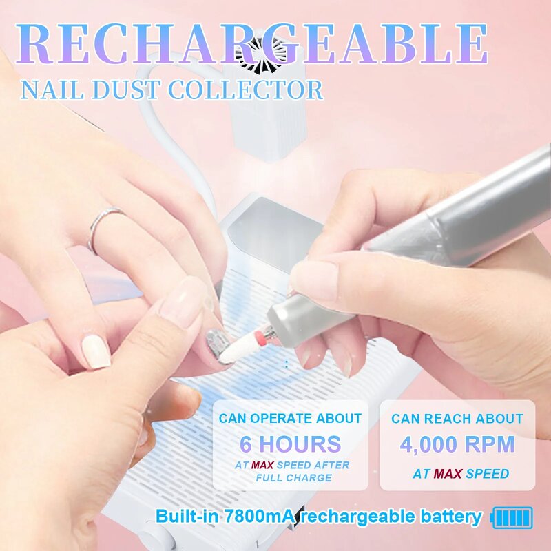 60W Nail Dust Collector - New Design Rechargeable Wireless Fan Strong Suction