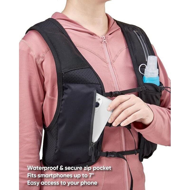 Reflective Hydration Vest - Adjustable Chest Straps Phone Holder 6 Pockets Fitness Bag