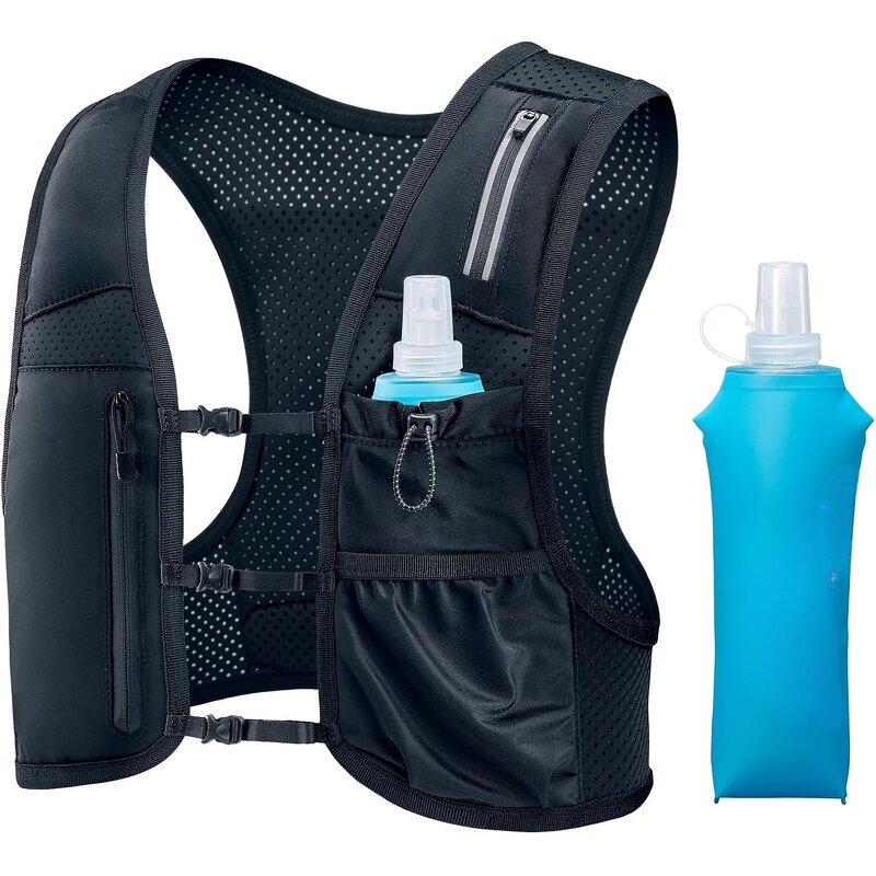 Reflective Hydration Vest - Adjustable Chest Straps Phone Holder 6 Pockets Fitness Bag