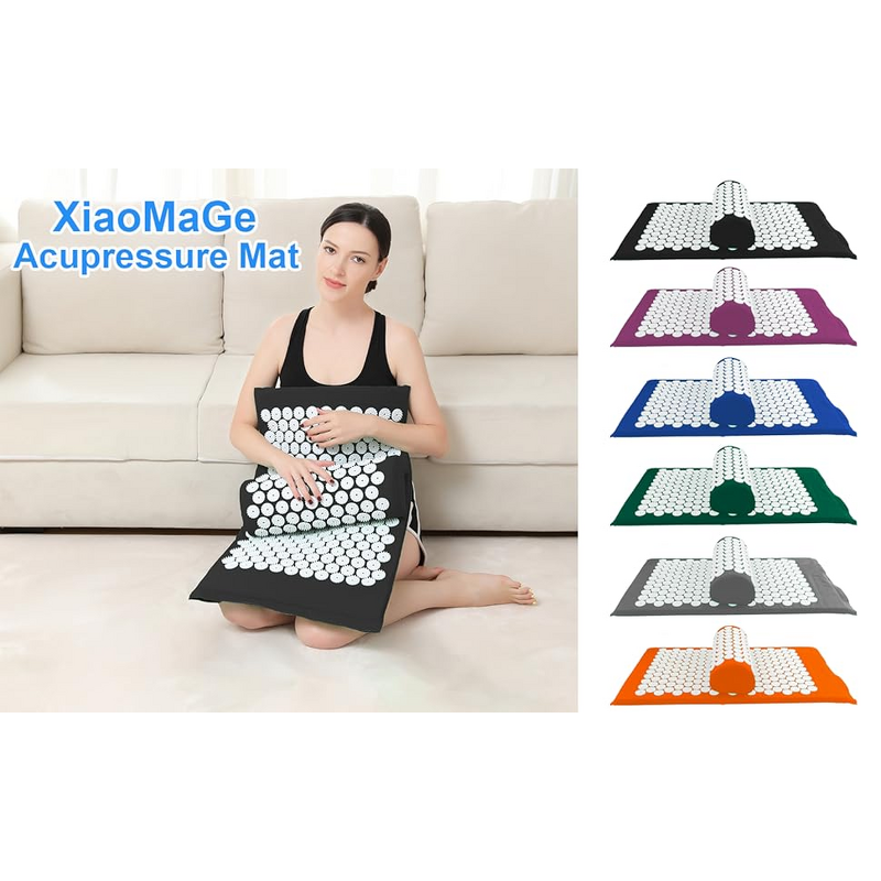 Acupressure Mat Pillow Set - 28.7x16.5 Inch Neck Back Pain Sciatica Relief Black