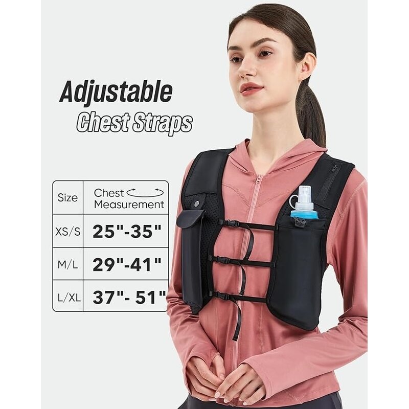 Reflective Hydration Vest - Adjustable Chest Straps Phone Holder 6 Pockets Fitness Bag