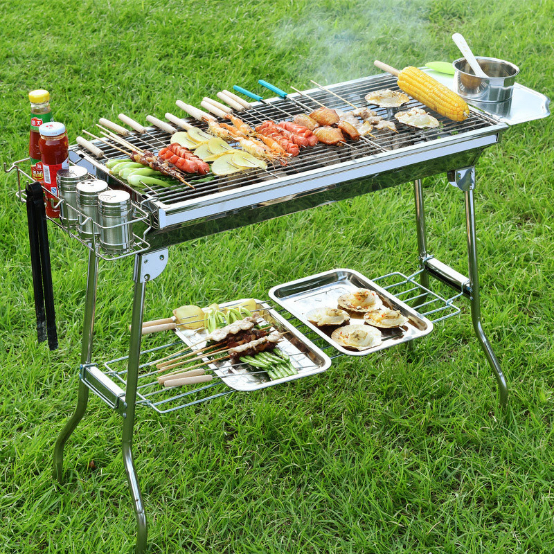 Charcoal BBQ Grill - Outdoor Thickened Full Set Tools Household Camping Rack