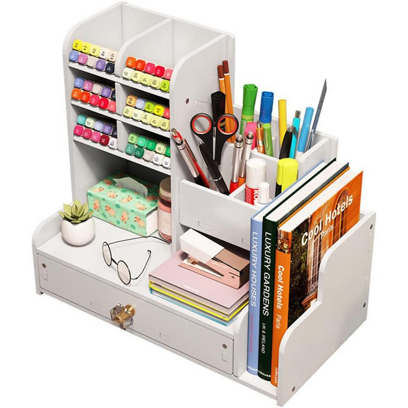 Pen Holder Storage Box - 4-Layer Grid Dustproof Moisture-proof Portable Marker Desk Organizer