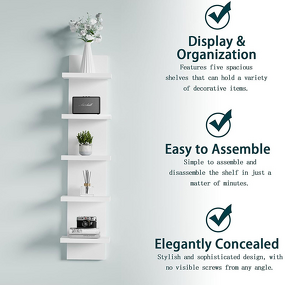 Wall-Mounted Bookshelf - 5-Tier Wood-Plastic Board Dustproof Moisture-Proof Living Room Rack