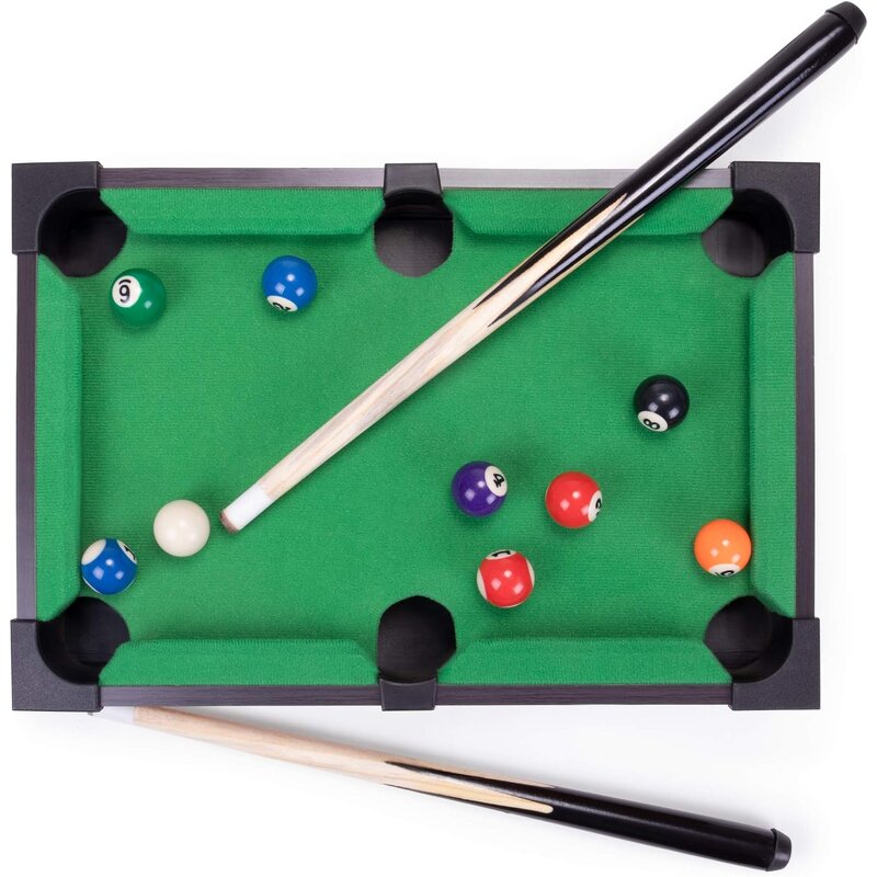 Mini Billiard Set - Tabletop MDF Home Snooker Pool Leather Iron Pocket Kids Game
