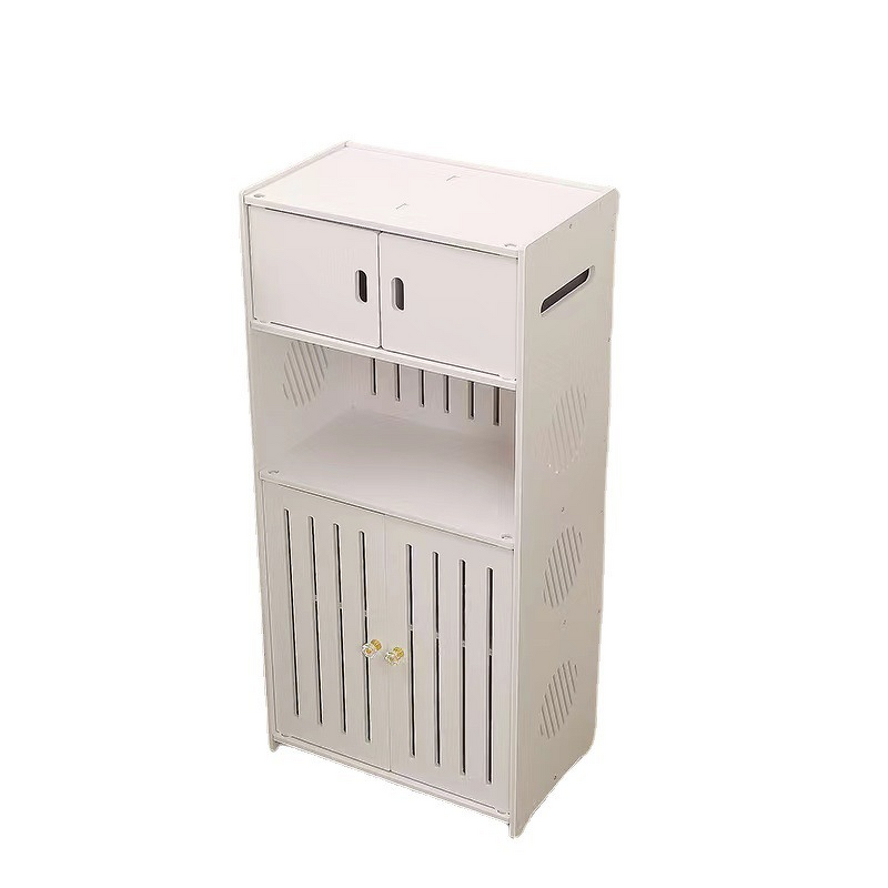 Bathroom Storage Cabinet - Double-tier Double-door Floor-standing Moisture-proof No-drilling
