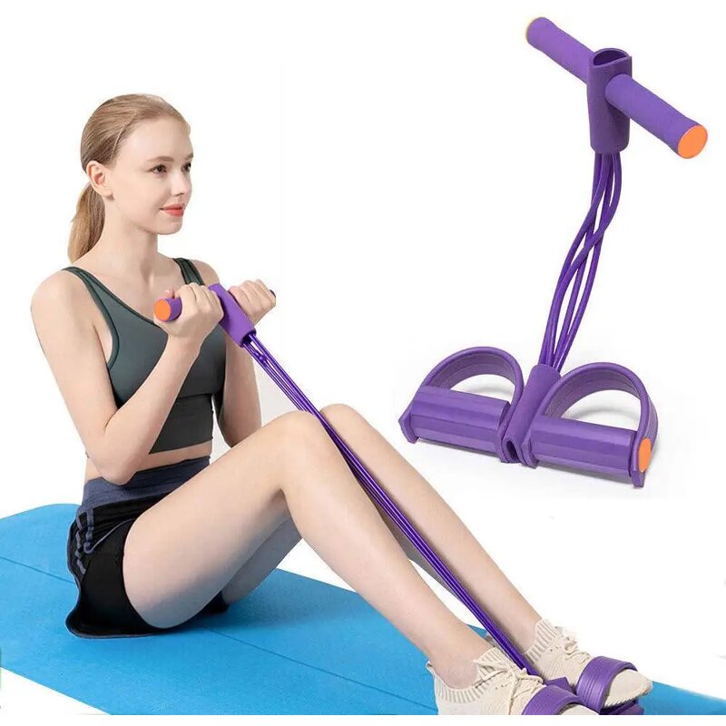TPE Resistance Bands Set - Ebest 4-6 Tube Stretch Foot Pedal Ankle Sit Pull Rope