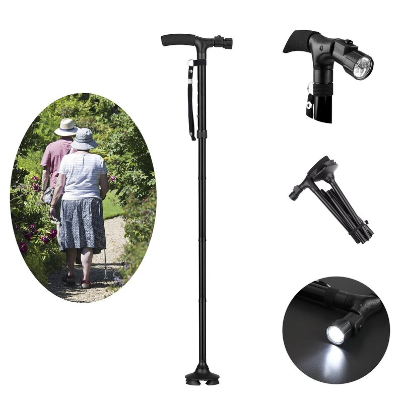 Trekking Cane - Lightweight Aluminum Alloy 2-section Adjustable Rotating Base Rubber Tip