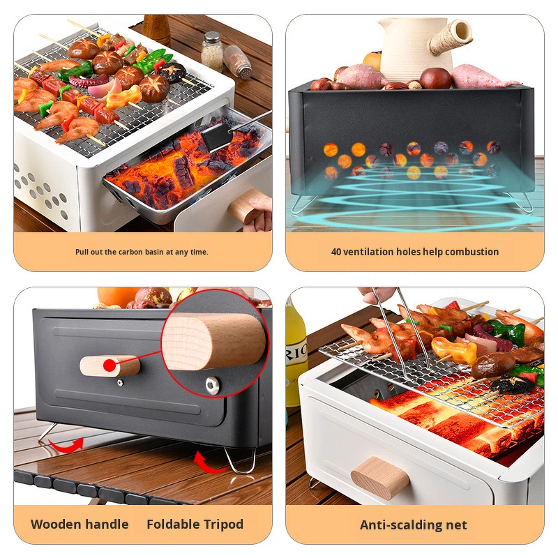 Square Fire Pit Grill - Camping Home Garden Portable Stainless Steel Stove K-704