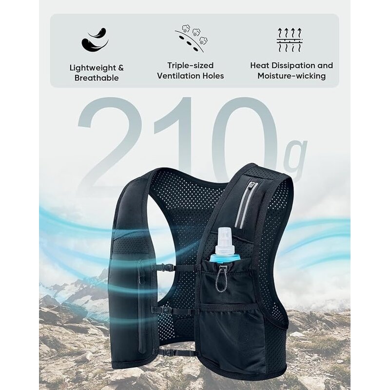 Reflective Hydration Vest - Adjustable Chest Straps Phone Holder 6 Pockets Fitness Bag