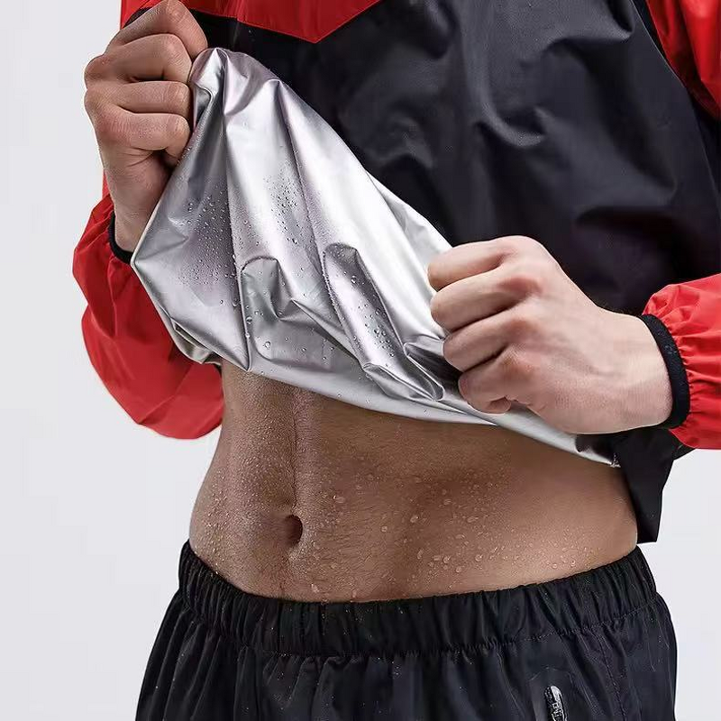 Men's Silver Coated Sauna Suit - European American Long Sleeve Hooded Windproof Jacket