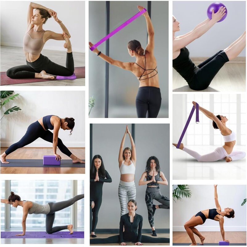 Foldable Yoga Mat Set - Thin Non-Slip Bag Blocks Knee Pads Pilates Ball Women Kit