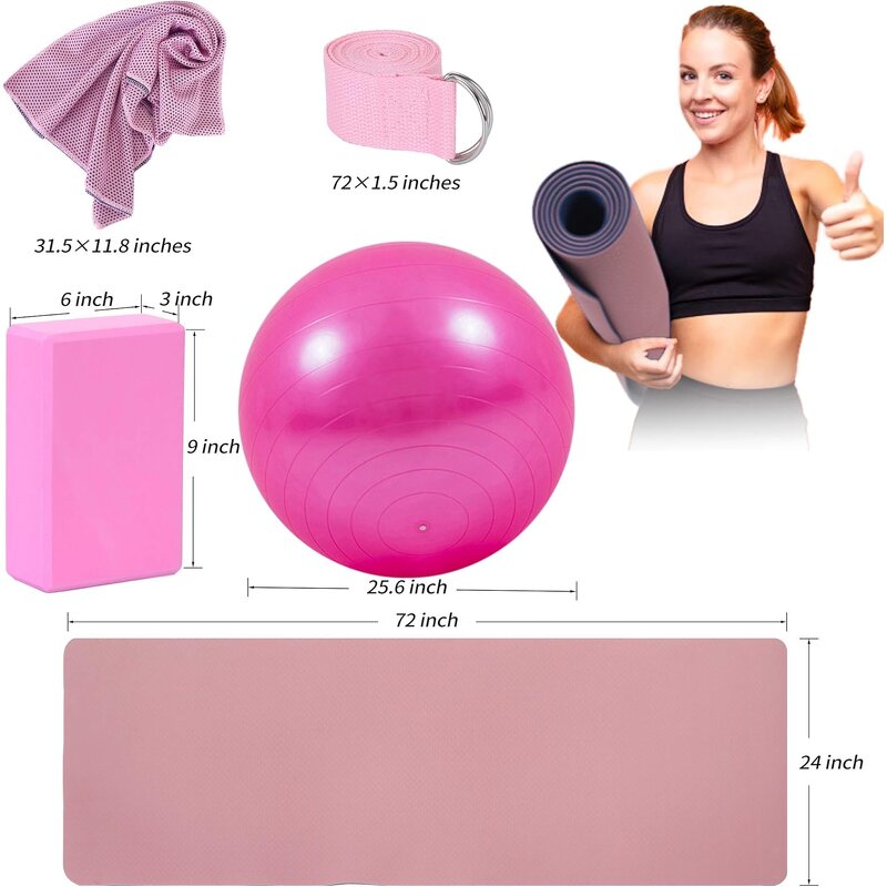 Yoga Starter Kit - 11-Piece Blocks Strap Ball Mat Towel Net Bag Set