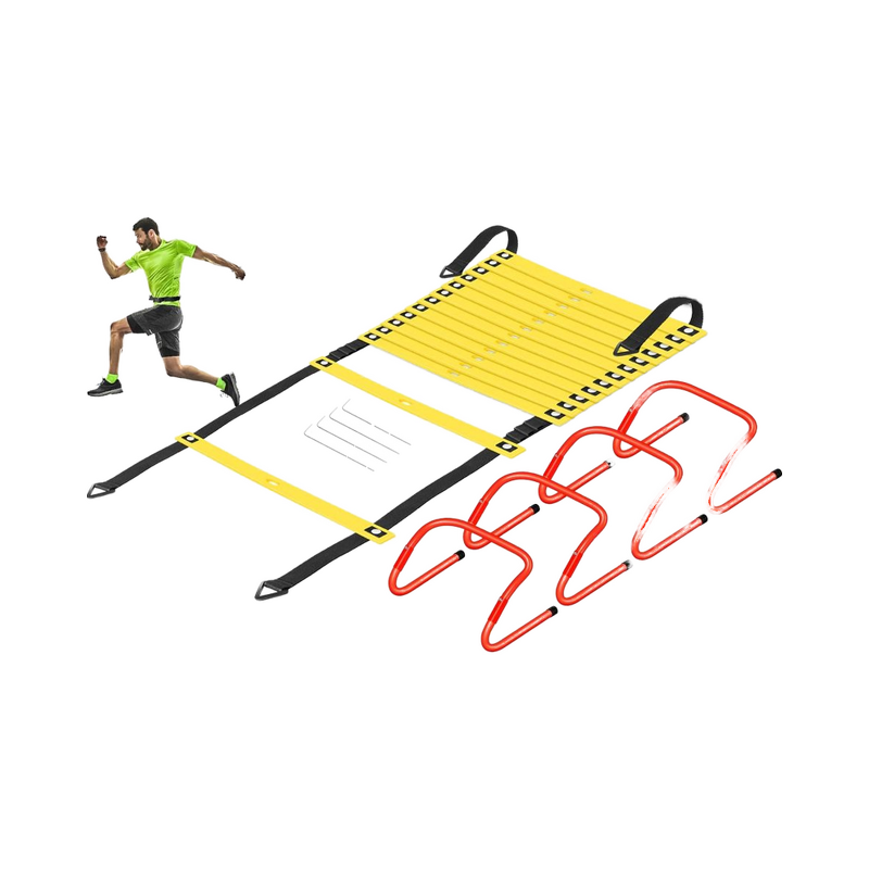 Speed Training Set - 20ft Agility Ladder 12 Cones 4 Hurdles Jump Rope Parachute