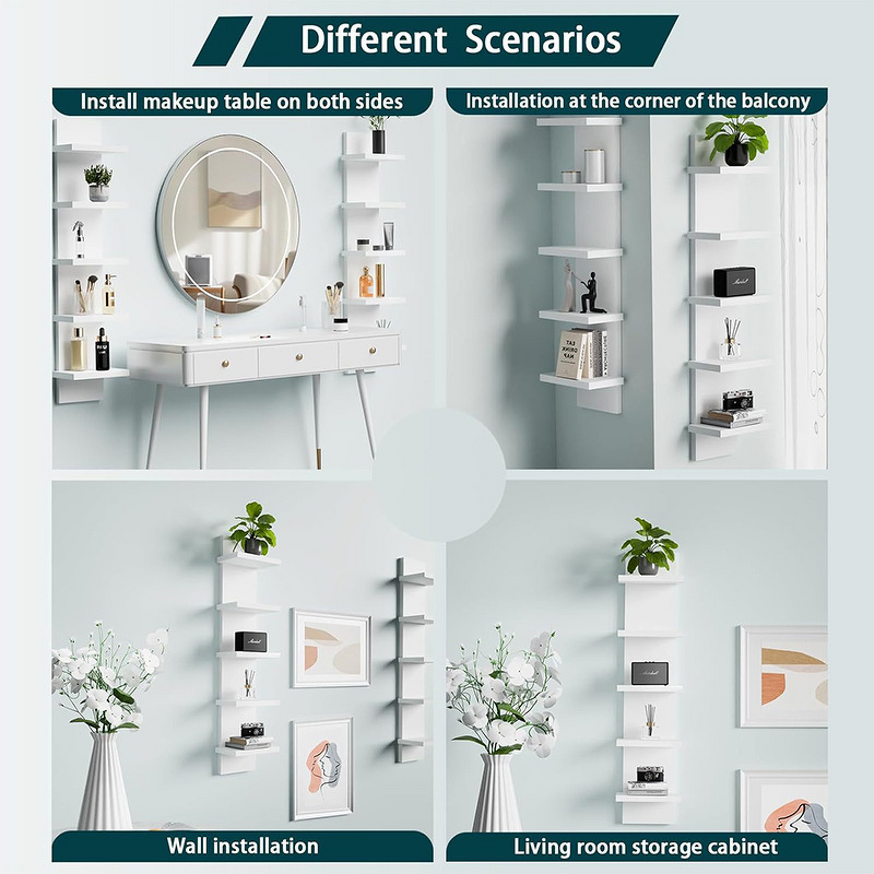 Wall-Mounted Bookshelf - 5-Tier Wood-Plastic Board Dustproof Moisture-Proof Living Room Rack