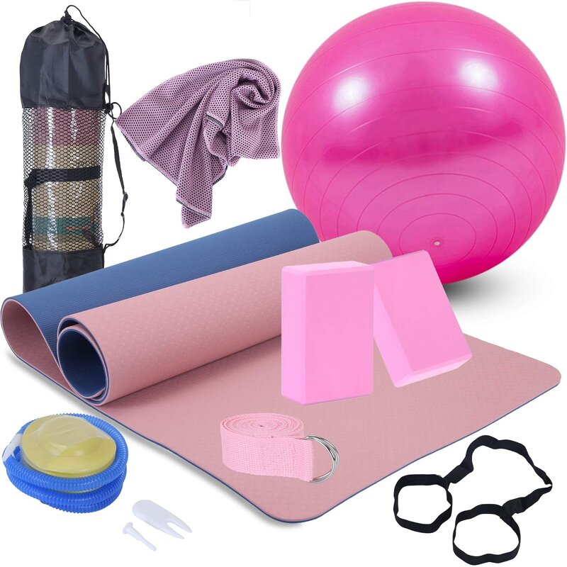 Yoga Starter Kit - 11-Piece Blocks Strap Ball Mat Towel Net Bag Set