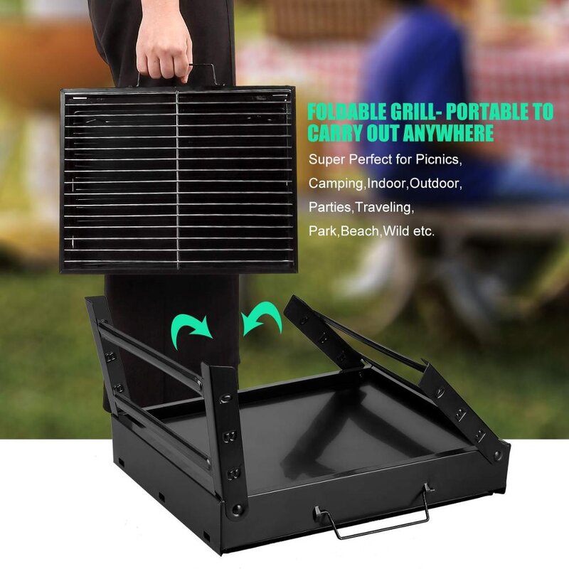 Garden BBQ Grill - Ebest EY Rectangular Charcoal Foldable Camping Cooking Rack