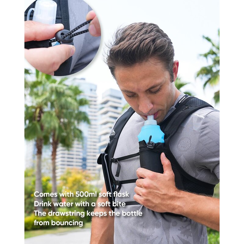 Reflective Hydration Vest - Adjustable Chest Straps Phone Holder 6 Pockets Fitness Bag