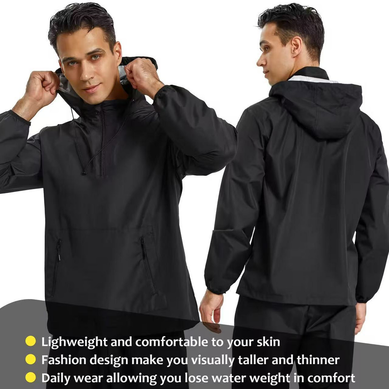Men's Sauna Windbreaker - European American Large Size Hooded Breathable Fitness Jacket