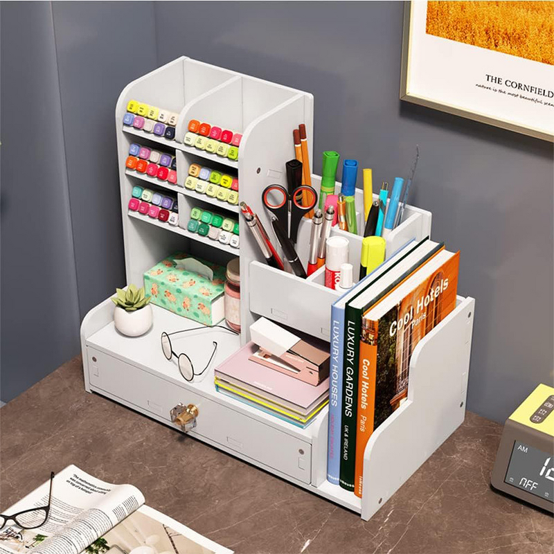 Pen Holder Storage Box - 4-Layer Grid Dustproof Moisture-proof Portable Marker Desk Organizer