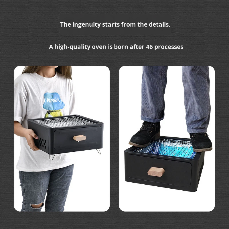 Square Fire Pit Grill - Camping Home Garden Portable Stainless Steel Stove K-704