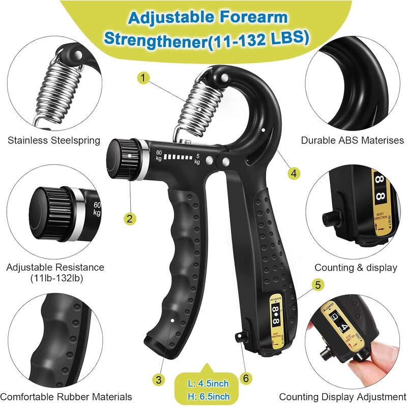 Silicone Hand Grip Kit - 5 Pack Finger Exerciser Forearm Relief Ball Muscle Building