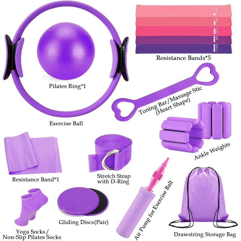 Pilates Home Kit - Yoga Ball Ring Resistance Bands Home Workout Accessories