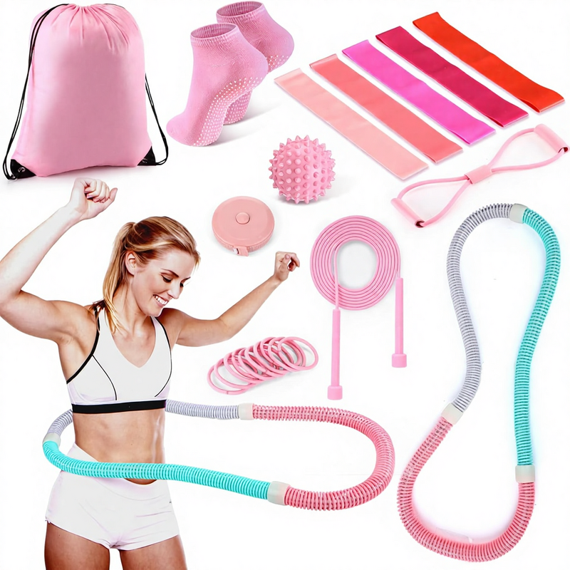 Weighted Exercise Hoop Kit - 22-Piece Massage Ball Non-Slip Socks Jump Rope Band