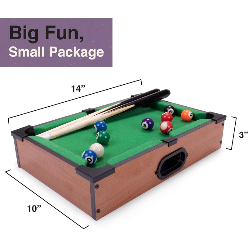 Mini Billiard Set - Tabletop MDF Home Snooker Pool Leather Iron Pocket Kids Game