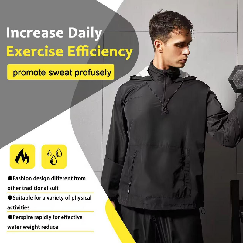 Men's Sauna Windbreaker - European American Large Size Hooded Breathable Fitness Jacket