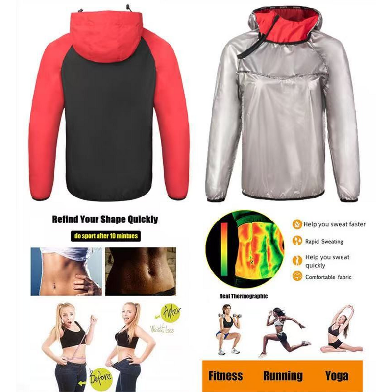 Men's Silver Coated Sauna Suit - European American Long Sleeve Hooded Windproof Jacket