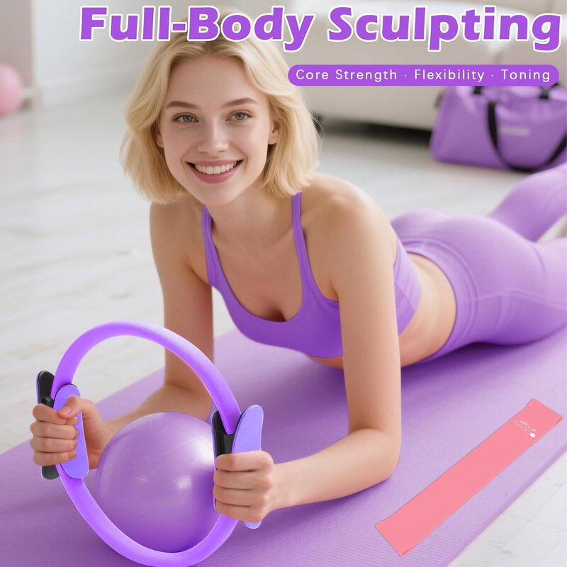 Pilates Home Kit - Yoga Ball Ring Resistance Bands Home Workout Accessories
